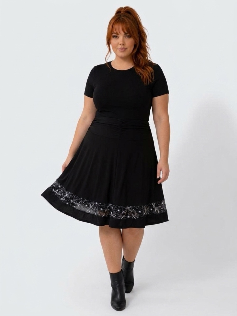 Studio Black Circle Skirt with Floral Embroidered Hem